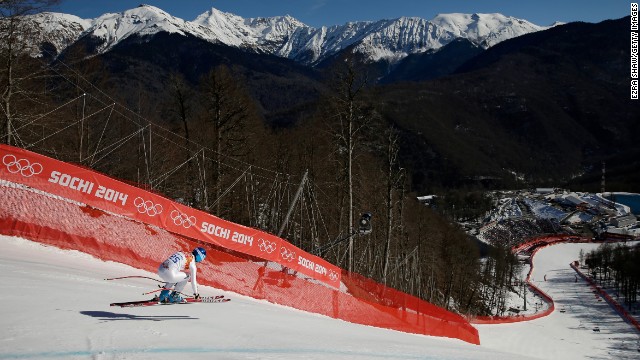 Edit Miklos of Hungary competes in the women's downhill on February 12.