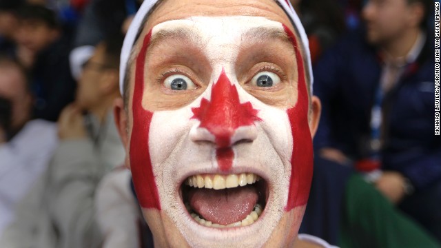 Benoit Lamy shows his support for Canada during the women's hockey game against the United States on February 12.
