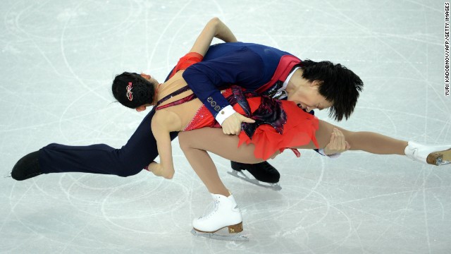 China's Qing Pang and Tong Jian perform their free skate routine during pairs figure skating on February 12.