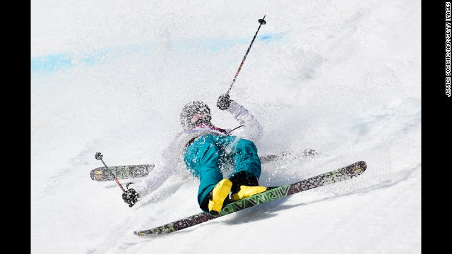 Finland's Aleksi Patja crashes in the men's slopestyle.