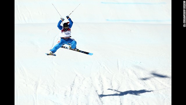 Jules Bonnaire of France competes in the men's slopestyle.