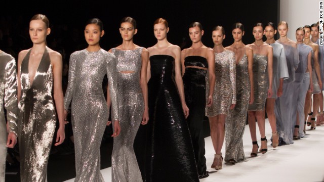 The designers also played with metallic hues in their floor-length gowns.