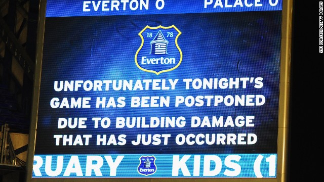 The wild weather sweeping Britain caused the postponement of Everton's league game with Crystal Palace.