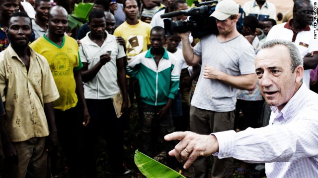 Nestle's Jose Lopez meets villagers in the Ivory Coast who work in the cocoa industry; the company has pledged to do more to support those at the bottom of the cocoa value chain.