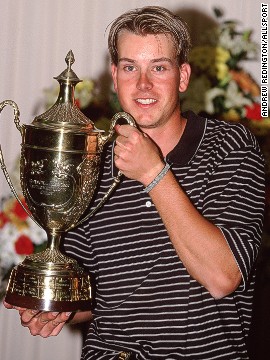 A 25-year-old Stenson with the Benson and Hedges International Open trophy in 2001. His maiden European Tour win was followed by a dramatic slump the following season where he missed 14 cuts in 22 events and won just over €40,000 ($55,000) in prize money.