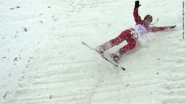 Russia's Alexandra Orlova crashes during the women's aerials.