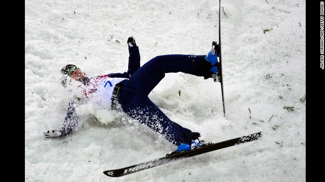 Emily Cook of the United States crashes in the women's aerials.