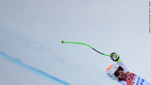 U.S. skier Stacey Cook falls during the women's super-G on February 15.