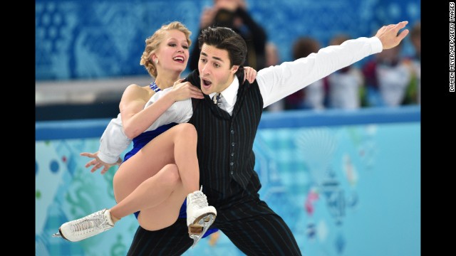 Canadian ice dancers Kaitlyn Weaver and Andrew Poje perform on February 16. 