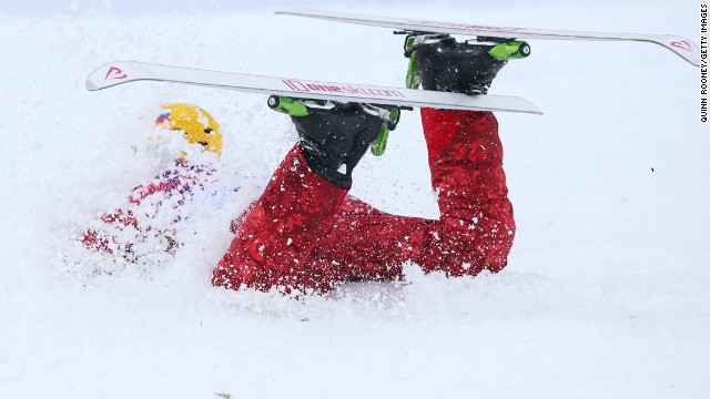 Ilya Burov of Russia crashes as he competes in men's aerials.