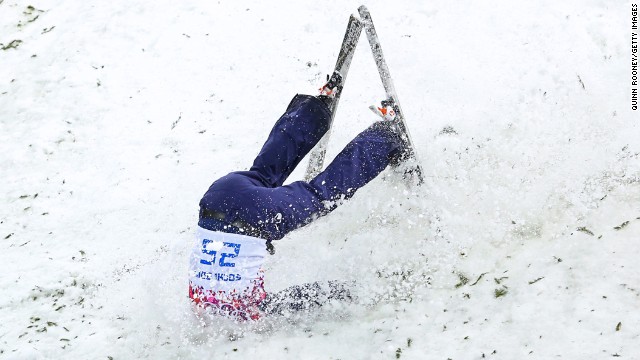 Ukraine's Mykola Puzderko crashes in men's aerials.