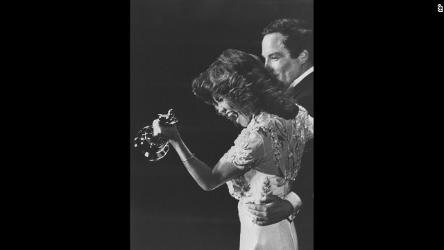 Sally Field accepts the best actress Oscar for her role in "Norma Rae."