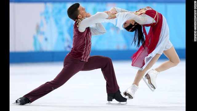 Ice dancers Charlene Guignard and Marco Fabbri of Italy compete on February 17.