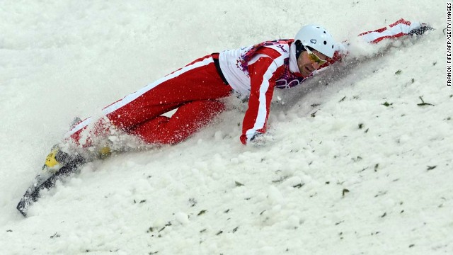 Switzerland's Renato Ulrich crashes as he competes in the men's aerials on February 17.