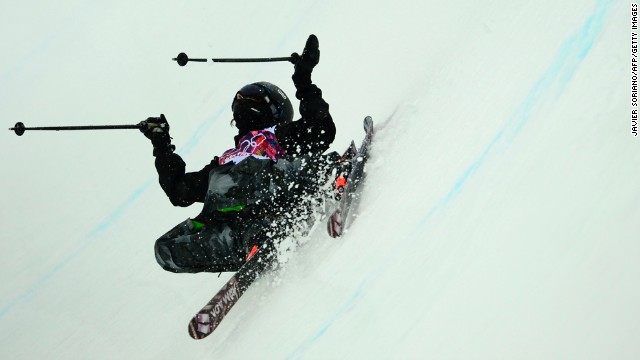Peter Crook, a freestyle skier from the British Virgin Islands, competes in the men's halfpipe on February 18.