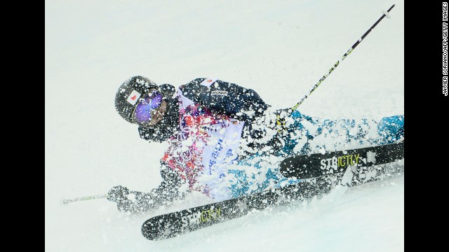 Japan's Kentaro Tsuda crashes in the men's halfpipe on February 18.