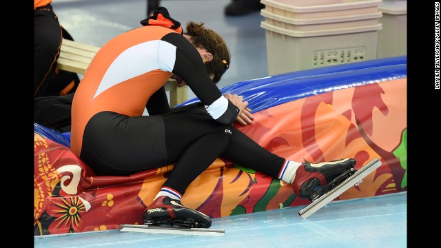 Bob de Jong, a Dutch speedskater, reacts after the men's 10,000 meters on February 18. He won bronze in the event.