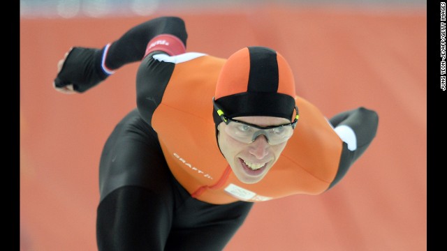 Dutch speedskater Jorrit Bergsma competes in the men's 10,000 meters on February 18.