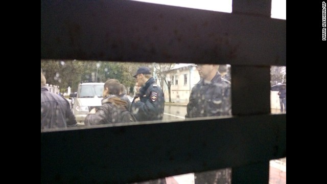 This photo, provided by Alyokhina, was taken from inside a police vehicle after she was detained on February 18.