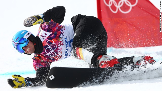 Patrick Bussler of Germany competes in the quarterfinals of the men's parallel giant slalom on February 19.