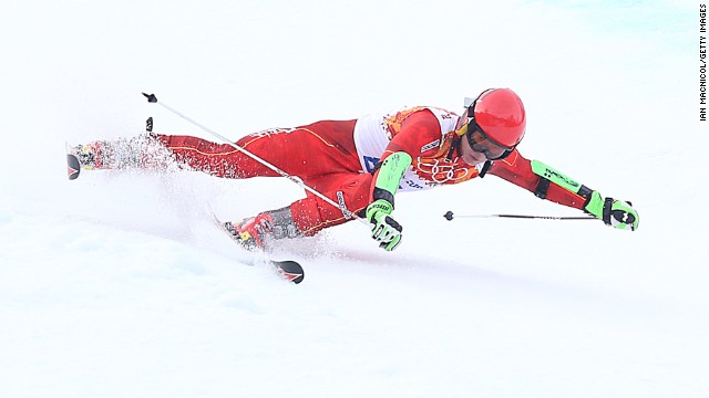 Zhang Yuxin of China competes in the men's giant slalom.