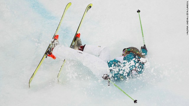 Amy Sheehan of Australia crashes during the women's halfpipe on February 20.