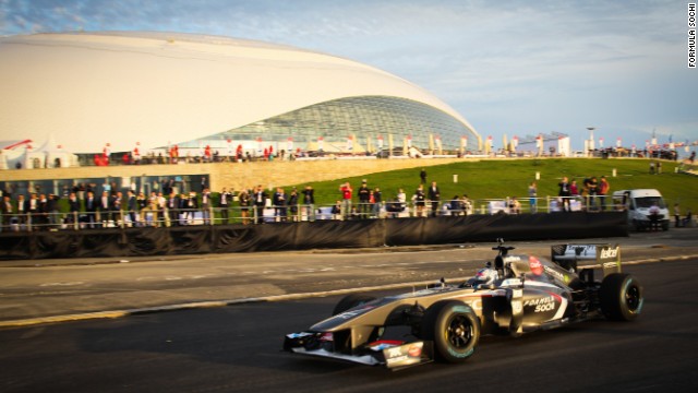 Cars will reach a top speed of 199 mph between the first and second turns over a distance of 650 meters. The cars will then sweep past the Fisht Stadium and the Bolshoy Ice Dome (pictured) with an average lap speed of 134 mph.