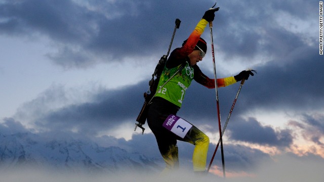 German biathlete Andrea Henkel competes during the women's relay on February 21.