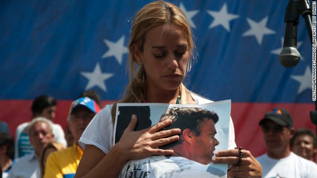 Lilian Tintori de Lopez attends an anti-government demonstration in Caracas on February 22.