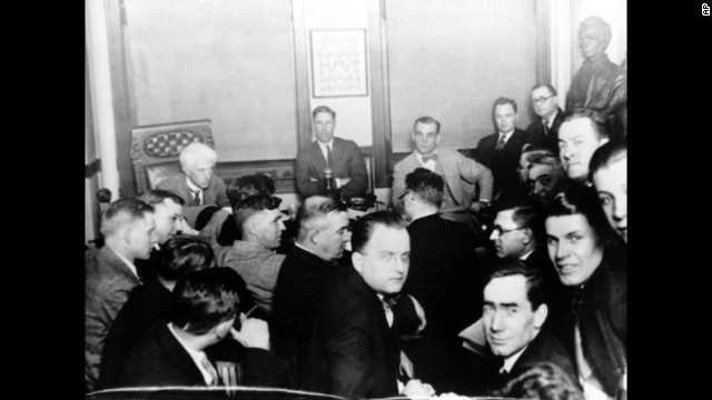 This 1921 photo shows baseball commissioner Judge Kenesaw Mountain Landis, rear left, during the investigation of the infamous "Black Sox" scandal in Chicago. Eight White Sox players received life suspensions from baseball after being accused of accepting bribes to lose the 1919 World Series.