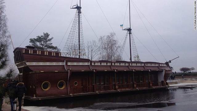 A CNN crew toured the grounds on Sunday, February 23 and took these images around the residence. Here, a galleon-style ship that was used for parties is docked at a marina near the house.