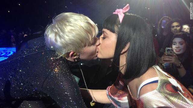 Miley Cyrus kissed Katy Perry and she liked it