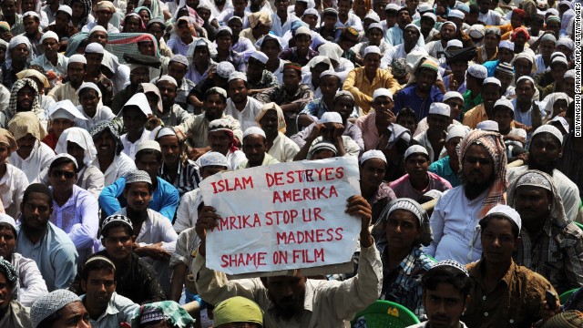 Indian Muslims gather for a protest against the controversial film 'Innocence of Muslims' in Kolkata on September 27, 2012. 