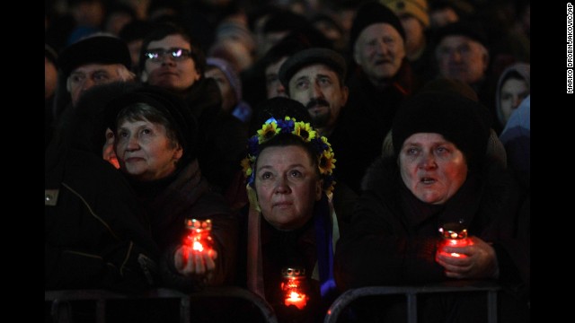 Protesters in support of the president's ouster rally in Independence Square, which has been the center of opposition, on Wednesday, February 26.