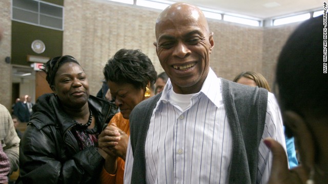 Imprisoned more than half his life for a rape and murder conviction, 53-year-old Edward Lee Elmore, center, celebrates his 2012 release in Greenwood, South Carolina. Appellate lawyers Diana Holt and John Blume uncovered information suggesting that evidence was planted or hidden from defense attorneys. Elmore had been sentenced to death three times for the 1982 rape and murder of 75-year-old Dorothy Edwards, a wealthy Greenwood widow. Elmore had no alibi at the time of the killing. <!-- -->
</br><!-- -->
</br><i><a href='http://www.cnn.com/SPECIALS/us/death-row-stories/'>For more, watch "Death Row Stories" on CNN at 9 p.m. ET on Sunday.</a></i>