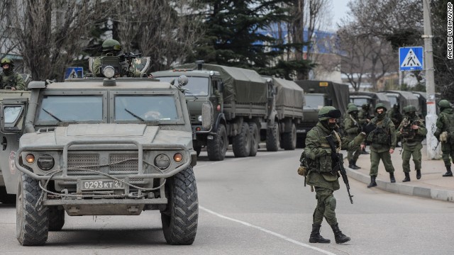 Troops stand guard in Balaklava on March 1. 