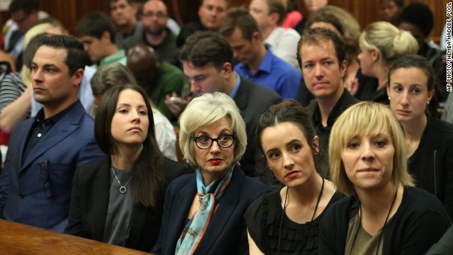 Pistorius' relatives wait inside the courtroom on March 3.