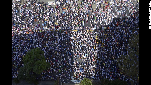 Anti-government demonstrators gather during a protest in Caracas on March 4.