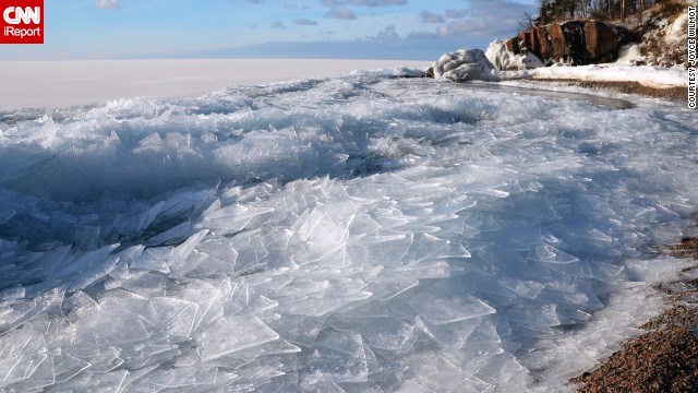 Along the shore of <a href='http://ireport.cnn.com/docs/DOC-1040914'>Lake Superior</a>, you can almost hear the the sound of frozen waves crack on the shore as the lake's current breaks up the sheets of ice. 