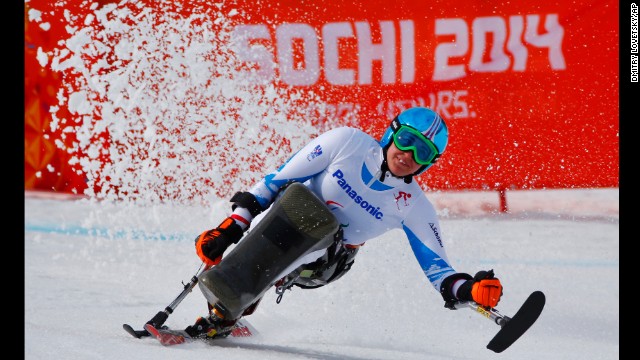 Austrian skier Claudia Loesch races in the women's downhill on Saturday, March 8. 