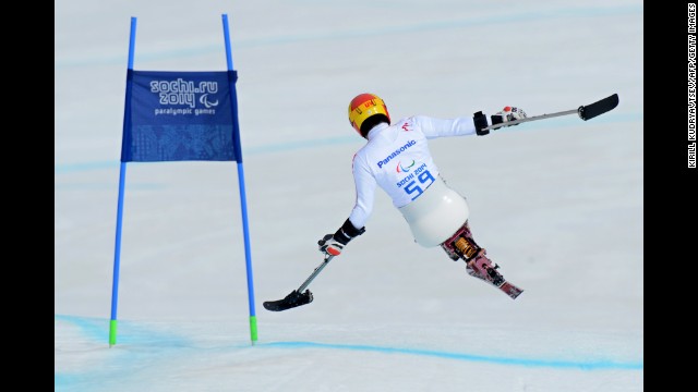 Japanese skier Takeshi Suzuki competes in the men's downhill on March 8. 