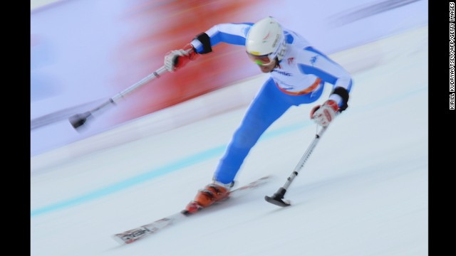 Italy's Christian Lanthaler competes during the men's standing downhill skiing on March 8. 