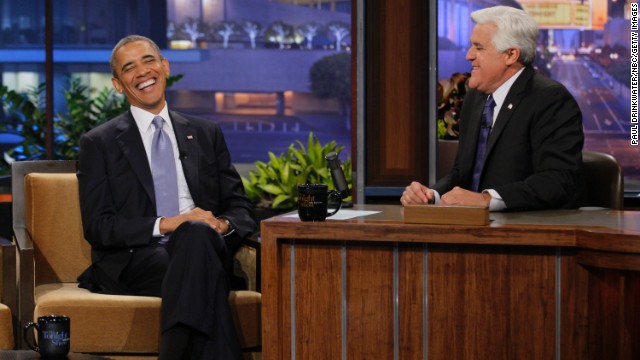 Obama laughs during an interview with then-"Tonight Show" host Jay Leno on August 6, 2013. Asked about the appearance, White House spokesman Jay Carney said Obama was "trying to communicate with Americans where they are."