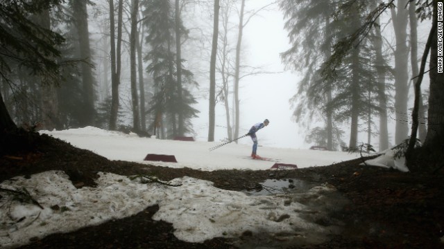 Dmytro Shulga of Ukraine competes in the men's visually impaired biathlon Tuesday, March 11.