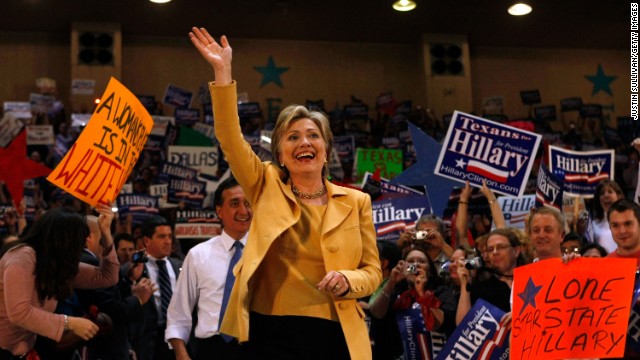 Sen. Hillary Clinton campaigns in Dallas on March 1, 2008 ahead of the Texas primary. 