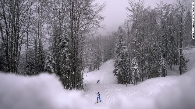 Cross-country skiers train on March 12.