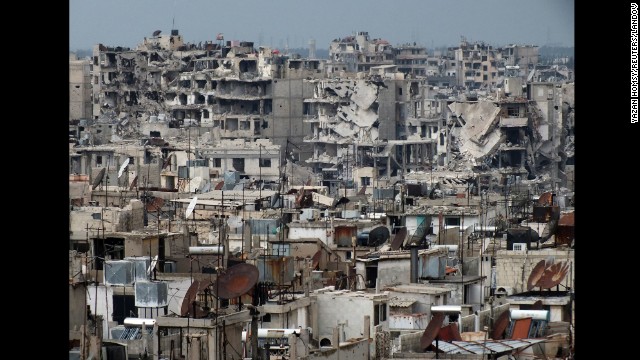 Buildings in Homs lay in ruins on March 9.