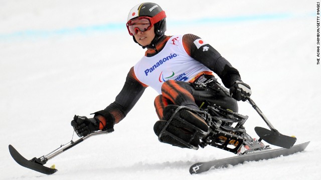 Kenji Natsume of Japan competes in the men's sitting slalom event on March 14.