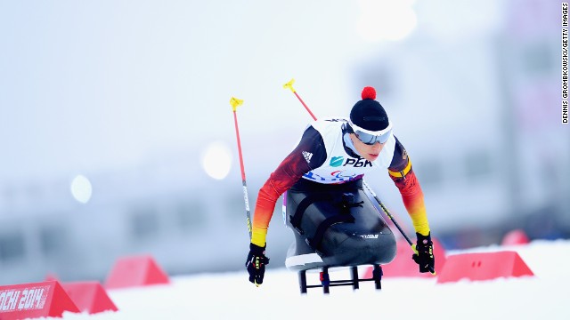 Andrea Eskau of Germany competes in the women's 12.5-kilometer sitting biathlon on Friday, March 14.