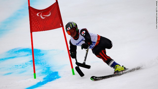 Hiraku Misawa of Japan competes in the men's giant slalom standing at the Sochi 2014 Paralympic Winter Games.